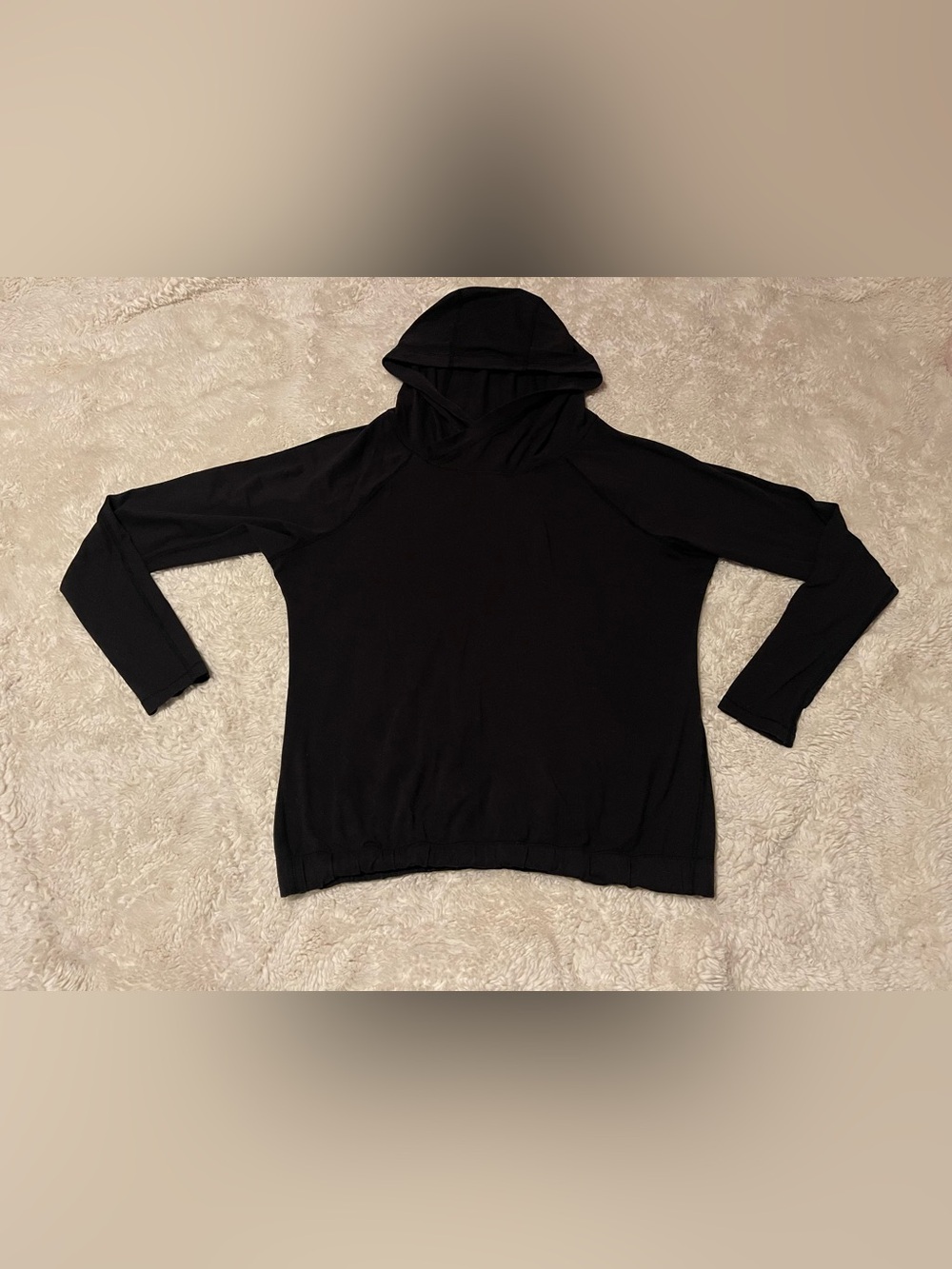 Lululemon Black Pullover Hoodie Crossover Cowl Neck Thumbholes Back Logo Sz 12
